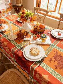 1 件圣诞快乐长方形桌布,格子一品红花卉印花,3D 竹纹理,米色流苏装饰,可水洗,适用于咖啡桌、床头柜、餐桌、家居装饰,适合家庭聚会、晚餐、节日、派对、新年、圣诞节、感恩节、主题派对、秋季装饰 - 一品紅 - 查看 9