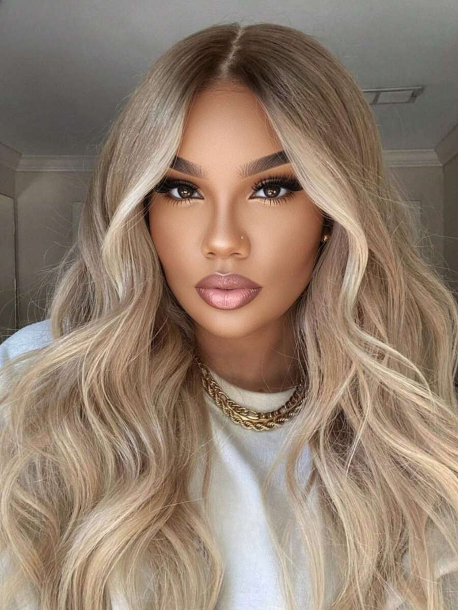 Ombre Brown Roots Ash Blonde 13x4 HD Transparent Body Wave Lace Front Wigs Human Hair Pre Plucked Bye Bye Knots 180 Density Brazilian Lace Frontal Wigs For Women Water Wave Wigs Human Hair With Baby Hair True To Length - 根染&漸變色 - 查看 1
