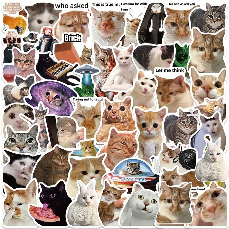 50pcs Cat Stickers Cute Animal Pet Stickers Waterproof Cartoon Vinyl Decals Kawaii Sticker Party Favors & Gifts For Boy Girl Adults Water Bottle Laptop Luggage Phone Snowboard Guitar Scrapbook
