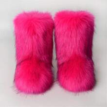 Women's Faux Fur Boots Fluffy Mid-Calf Fuzzy Winter Snow Boots Outdoor Flat Shoes-20256688 - Màu Hồng Tươi - Xem 4