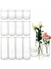 1 套玻璃圆柱花瓶，透明花瓶，防风烛台，适用于餐桌装饰、婚礼家居装饰、Rama 装饰礼品、生日毕业典礼、房间装饰等。 - 無色 - 查看 1
