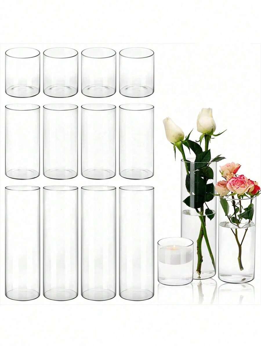 1 套玻璃圆柱花瓶,透明花瓶,防风烛台,适用于餐桌装饰、婚礼家居装饰、Rama 装饰礼品、生日毕业典礼、房间装饰等。 - 無色 - 查看 1
