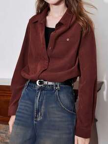 Vintage Brushed Shirt, Turndown Collar, Long Sleeve Top, Autumn/Winter