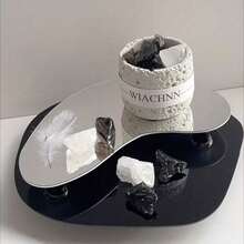 1 pieza Bandeja de espejo acrílico negro asimétrico de lujo, base para vela/difusor de estilo INS, prop de fotografía, decoración de consola de entrada del hogar, para colección de vacaciones en la playa, baño, dormitorio, gran capacidad - Multicolor - Ver 11