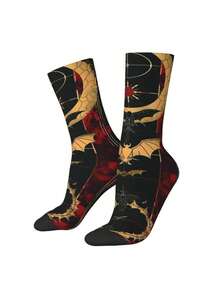 1pair Tarot Style Illustration Printing Socks Men's 360-Degree 3D Printing Socks Digital Printing Socks Medium Socks