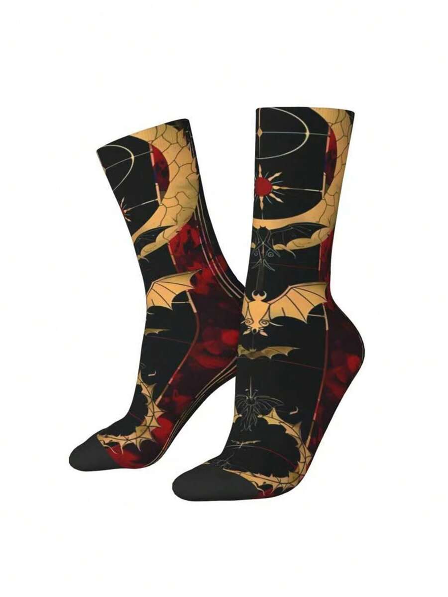 1pair Tarot Style Illustration Printing Socks Men's 360-Degree 3D Printing Socks Digital Printing Socks Medium Socks