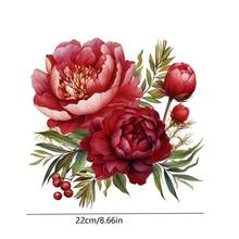 1/2/3张红牡丹花热转印贴纸，适合DIY，耐用塑料混色，可用于制作T恤和抱枕装饰。多色、可水洗、耐用塑料DIY贴纸，适用于连帽衫、靠垫、裤子、沙发套和帆布包，可水洗且不褪色 - 彩色 - 查看 2