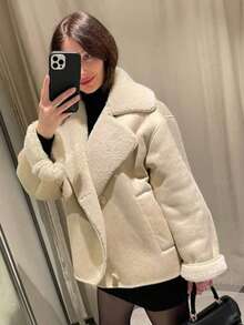 新款秋冬欧美风格仿麂皮毛领加厚保暖时尚女外套