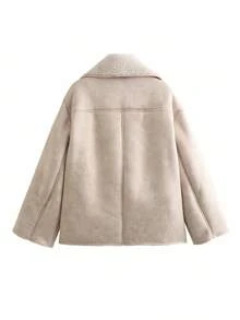 新款秋冬欧美风格仿麂皮毛领加厚保暖时尚女外套