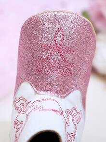 Yibubu Pink Baby Shoes Western Boots Infant Boots Vintage Embroidered Pattern Flat Shoes High-Top Non-Slip First Walking Shoes Outdoor Sports Boots For Infants And Toddlers Spring/Autumn - 粉色 - 查看 7