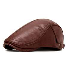 Gorra de periódico ajustable, boina, sombrero para conducir, cazar y pescar, gorra de cuero sintético, boina de moda, gorra plana para hombres - Multicolor - Ver 6