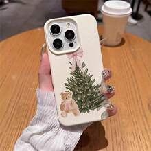1pc TPU Material Cute Pink Bow Christmas Tree & Teddy Bear Pattern Phone Case Suitable For IPhone