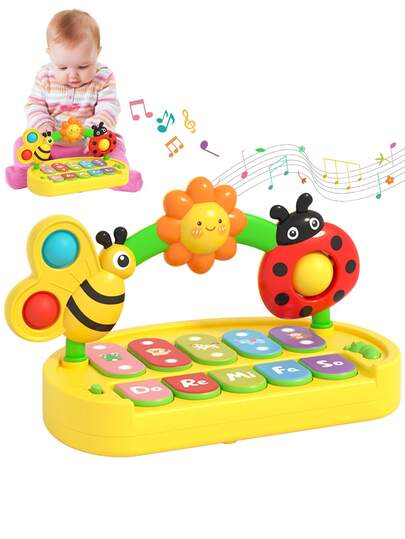 1pc Baby Musical Piano Keyboard Toy, Illuminated Sound Music Toy, Rhythm Games And Song Playback Activities Learning Toy, Early Childhood Educational Interactive Toy, Motor Skills And Cognitive Development Gift, Adjustable Volume Multi-Mode, Portable Storage, Suitable As Baby Gift