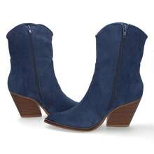 shoes&blues.es Botín Campero con Tacón, Cómodos, Diseño con Bordado en Caña y Empeine y Cierre de Cremallera. Otoño Invierno. - Azul - Ver 5