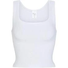 Women Rib Tank Top Padded Workout Top Square Neck Crop Tank Fitted Basic Cami Tops - 天使白固體 - 查看 8