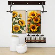 2/4pcs Sunflower Pattern Kitchen Towels, Highly Absorbent And Decorative Dish Cloths, Rags, Napkins, Suitable For Holiday Decor, Cooking, Baking, Housewarming Gifts, And Cleaning, Fit For Kitchen, Bathroom, Toilet