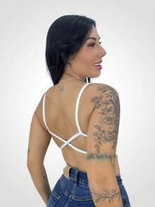 Kit 3 Top CROSSED BICOLOR Backless Cropped Comfortable Workout Gym - 黑色 - 查看 2