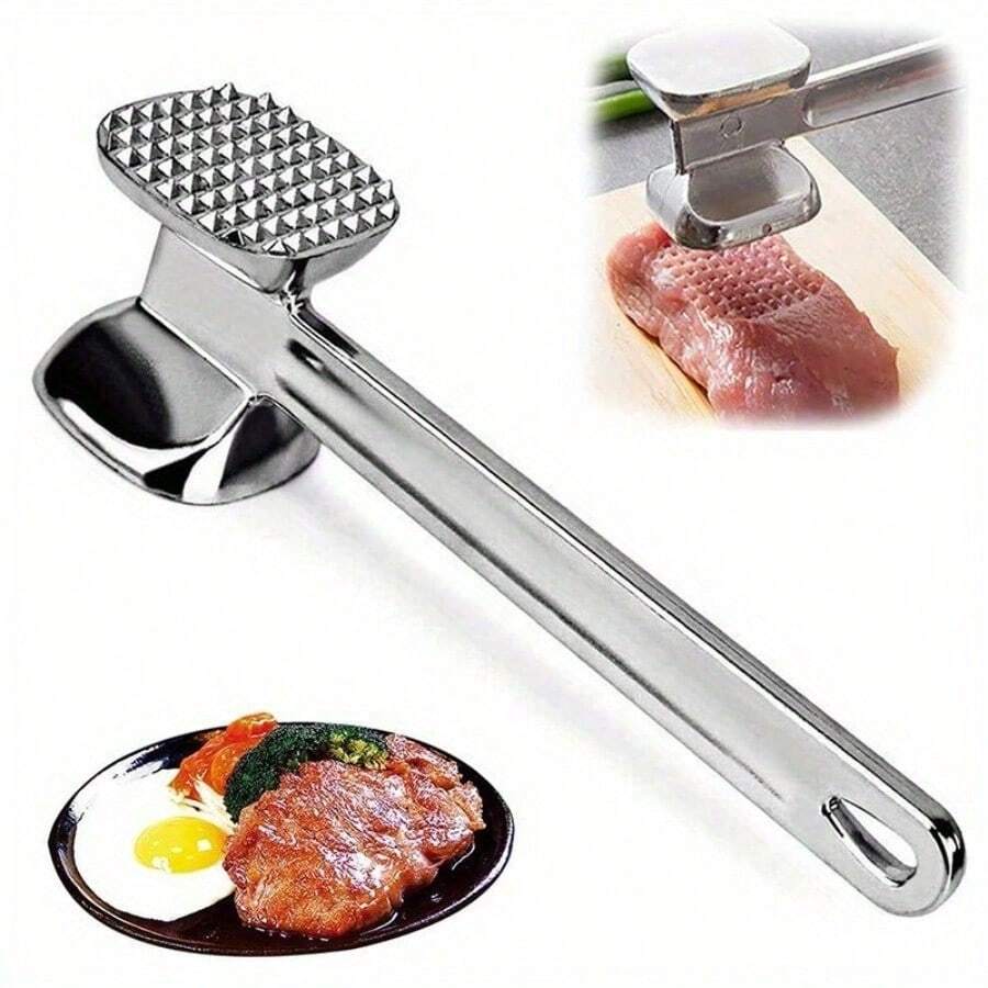 Heavy Duty Meat Tenderizer Hammer - Professional & Home Kitchen Steak Mallet With Non-Slip Grip, Heavy Weight Stainless Steel Construction, Double-Sided Flat Surface For Beef, Pork, Chicken, Veal - Reduce Cooking Time & Effortlessly Flatten Meats, Meat Tenderizer Tool, Culinary Accessory, Polished Finish, Durable Kitchenware - Bạc - Xem 1