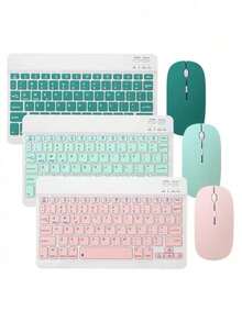 Set Inalámbrico Teclado + Mouse Bluetooth Colores Pastel | Recargable, Compacto y Silencioso | Compatible con PC, Tablet y Celular - Multicolor - Ver 5