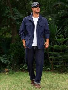 Chaqueta militar para hombre con cremallera completa y botones, chaqueta de campo con múltiples bolsillos, chaqueta cargo para exteriores, halloween - Marina de - Ver 6