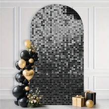 1 buc/65 buc fundal 2D plat, strălucitor, cu grilă neagră și arc de linie aurie, fundaluri pentru decorarea zilei de naștere, aniversării, nunții, absolvirii și petrecerii burlacilor (suportul nu este inclus)