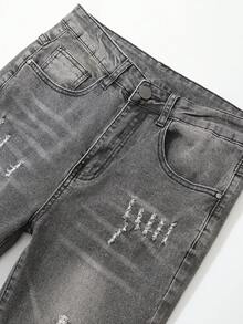 Men's Slim Fit Stretch Distressed Washed Casual Denim Jeans - Grey - View 3