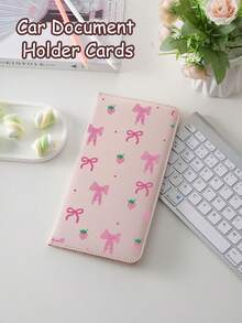 Cherry Bow Car Registration And Insurance Holder, PU Leather Glove Box Organizer,Car Registration And Insurance Holder, Auto Truck Document Wallet Travel Essentials Travel School Back To School School Supplies Holiday Holiday Essentials Vacation Accessories Passport Passport Cover Passport Holder,Ideal Gift For Car, Truck, Motorcycle And Trailer Owners, Also Great As A Christmas, New Year Gift