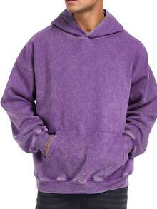 Washed Hoodie, Stylish And Retro Men's Hooded Sweatshirt, 400g Heavyweight Loose Design, Unisex Style, Suitable For Both Men And Women, Ideal For Casual Occasions, A Gift For Boyfriend, Street , An Ideal Gift Among Friends, Men's Clothing, Men's Hoodie That Is Breathable And Comfortable. - 紫色 - 查看 2