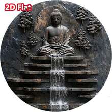 Vintage Buddha Meditation Metal Wall Art -  Monk & Waterfall Design, Yard Garden Decor Sign - Nhiều màu - Xem 1