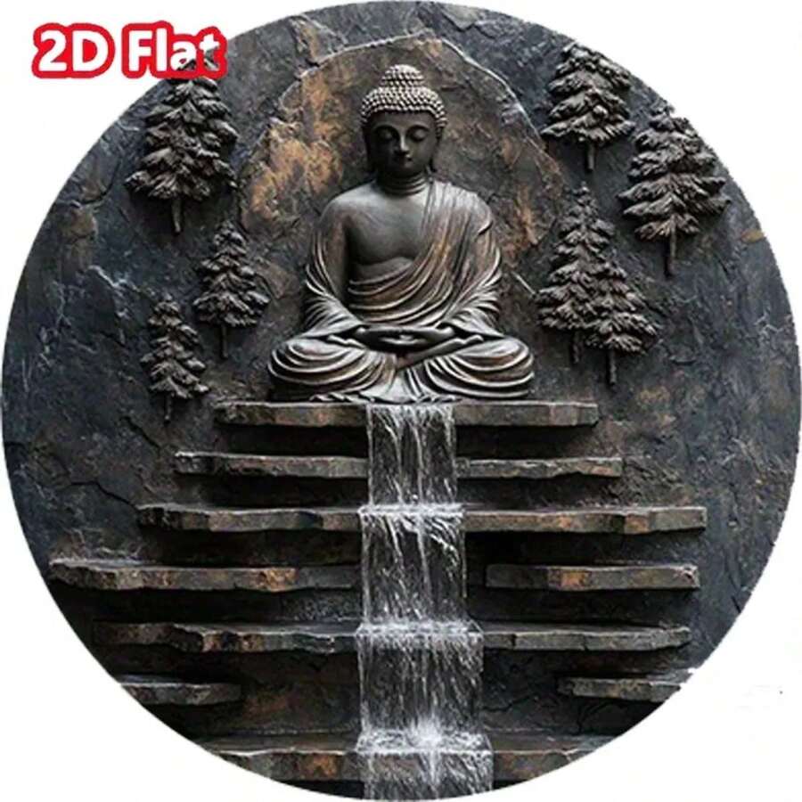 Vintage Buddha Meditation Metal Wall Art - Monk & Waterfall Design, Yard Garden Decor Sign - Nhiều màu - Xem 1