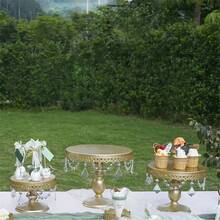 3Pcs Antique Cake Stand Set - Round Metal Cupcake Stands With Pendants And Beads - Elegant Dessert Display, For For Wedding, Birthday Party Decor,Dessert Table Display Set/Food Display Stands/Christmas Decorations For Home/Christmas Decor/Funny Gifts - 香檳色 - 查看 3