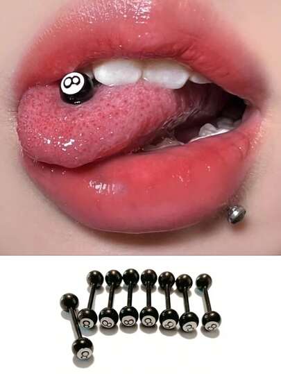1/2pcs Black Titanium Steel 8-Ball Tongue Piercing, Fashionable Punk Minimalist Style, Suitable For Daily Wear And Parties, Unisex Body Piercing Jewelry Tongue Studs; Enjoy Your Tongue Piercing