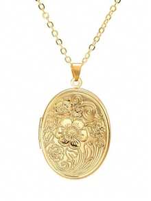 1pc Cross-Border Hot Selling DIY Accessory Oval Engraved Pendant, Openable Necklace Charm For Women