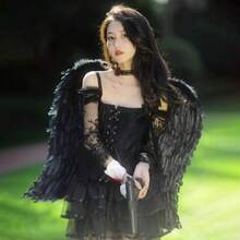 Demon Angel Ghost Elf Black Feather Wing Props Halloween Costume Show Princess Costumes Suitable For Party Cosplay Props. Christmas Carnival New Year.Handmade Feathers May Have Minimal Shedding, Which Is Normal And Does Not Affect Their Functionality.