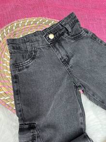 WOMEN'S WIDE LEG CARGO PANTS FOR KIDS PROMOTION/FASHION/PARTY/OUTING/GIRLS/ - 黑色的 - 查看 5
