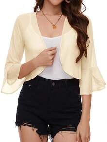 LOMON 3/4 Sleeve Cropped Cardigan Women Lightweight Open Front Bolero Shrug Dresses - 白色 - 查看 6