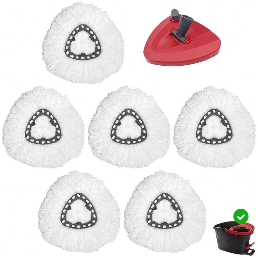 4/6 件装旋转拖把替换装带底座，完美适用于 O-Cedar Easywring 1 水箱系统，100% 超细纤维，替换拖把头清洁用品，家用地板清洁