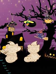 12pcs Magic Cat Unfinished Halloween Wooden Decoration, Halloween Cat Coloring Wooden Crafts, Hanging Ornaments - DIY Handmade Set - DIY Painting Set - Perfect For Holidays, Birthdays And Room Decorations