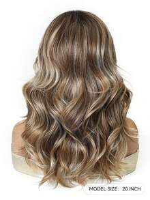 Brown Highlight Synthetic Wig With Bangs, Dark Brown Long Wavy Layered Wig, Suitable For Women's Daily Party Cosplay Wig 20 Inch,For Women Girls Natural Looking Daily Party Cosplay Halloween Wigs For Halloween And Christmas New Year Carnival Music Festival Cosplay ,Gifts For Girls,Summer Graduation Gifts,Ready-Made Gifts,Halloween Christmas Gifts - 挑染棕色 - 查看 6