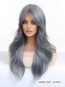 24 Inch Long Wavy Wigs With Bangs Grey Wigs For Women Ombre Hair With Blonde Wigs,Heat-Resistant Synthetic Wigs For Daily Party Cosplay Wigs,Gifts For Girlfriends For Party Costume Daily Wear Music Festival Colorful Wigs Perfect For Daily Holiday Travel Wear For Halloween And Christmas New Year Carnival Music Festival Cosplay ,Gifts For Girls,Summer Graduation Gifts,Ready-Made Gifts,Halloween Christmas Gifts - Xám - Xem 5