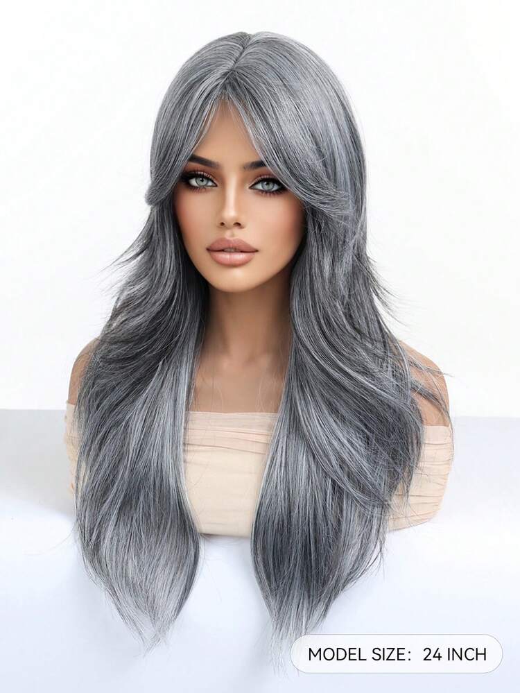 24 Inch Long Wavy Wigs With Bangs Grey Wigs For Women Ombre Hair With Blonde Wigs,Heat-Resistant Synthetic Wigs For Daily Party Cosplay Wigs,Gifts For Girlfriends For Party Costume Daily Wear Music Festival Colorful Wigs Perfect For Daily Holiday Travel Wear For Halloween And Christmas New Year Carnival Music Festival Cosplay ,Gifts For Girls,Summer Graduation Gifts,Ready-Made Gifts,Halloween Christmas Gifts - 灰色 - 查看 5