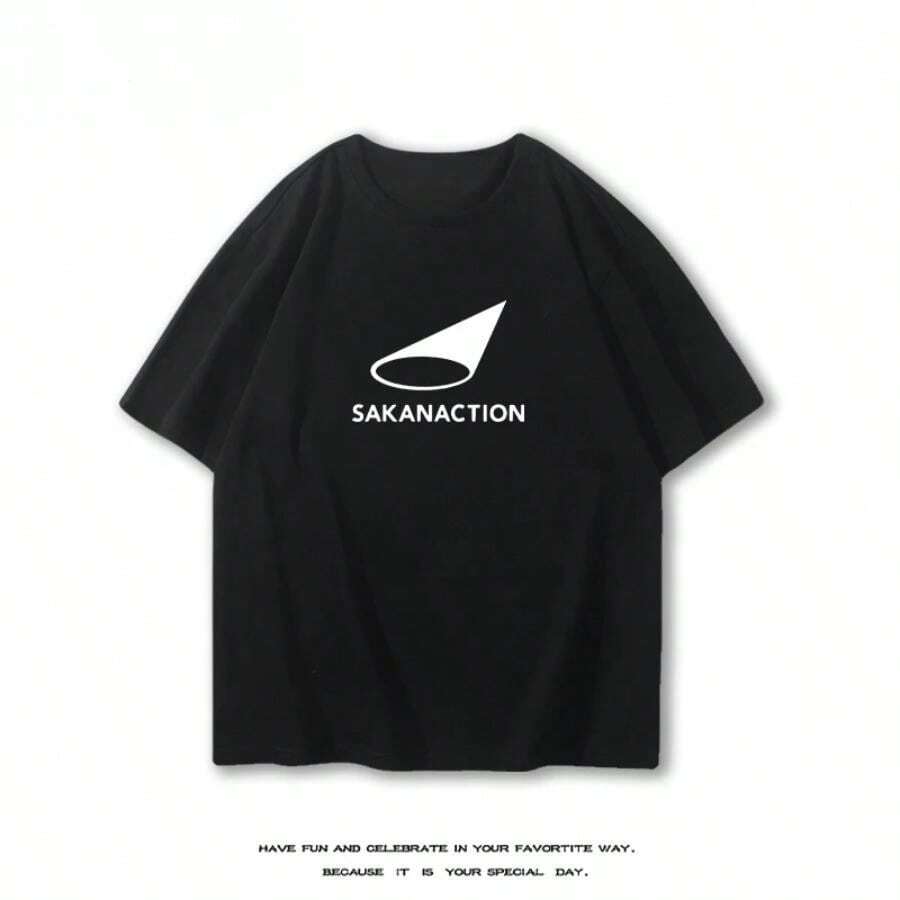 2025 Summer Japanese Rock Band Sakanaction Peripheral Printed Men's Short Sleeve T-Shirt High Quality Men's And Women's T-Shirts - 黑色 - 查看 1