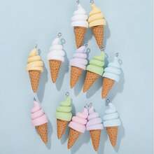 10个夏季时尚彩色3D卡通冰淇淋树脂吊坠，时尚女士配饰，适合DIY圣诞耳环、项链、钥匙扣、汽车装饰品和其他DIY配饰，手工爱人礼物，珠宝制作材料 - 彩色 - 查看 14