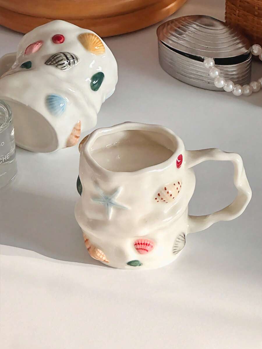 1 chiếc cốc gốm sứ vẽ tay hình vỏ sò sáng tạo, kiểu dáng độc đáo, cốc đựng nước dễ thương, cốc đựng cà phê latte, cốc đựng sữa ăn sáng, thích hợp cho văn phòng, gia đình, quán cà phê, cửa hàng tráng miệng - Nhiều màu - Xem 1
