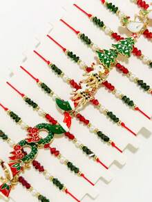 1/6/12 pezzi Set di braccialetti natalizi, set di gioielli con braccialetti intrecciati fatti a mano, regalo di Natale, elementi natalizi inclusi albero di Natale, fiocco di neve, Babbo Natale, braccialetti a più strati per donna, accessori pendenti per braccialetti, braccialetti con perline regolabili, braccialetti in stile Y2K, accessori gioiello da donna, braccialetti dell'amicizia, accessori dorati da donna, set di braccialetti abbinati - Stile 4 - Visualizzare 4