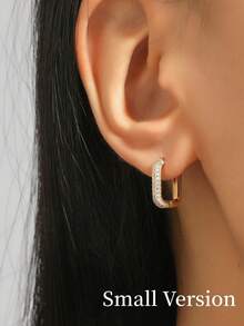 Cubic Zirconia Decor Hoop Earrings - Yellow Gold - View 10
