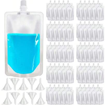 100 Pcs Plastic Flasks8 Oz Concealable And Reusable Drink Pouches Leak Proof Plastic Drinking Flasks For Travel Outdoor Sports Concerts Events