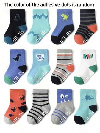 6 Pairs/12 Pairs Cartoon Star Dot Anti-Slip Breathable Socks For Kids Boys Girls Baby Anti-Fall Socks