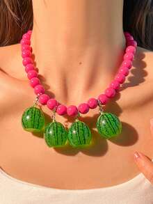 1pc Pineapple, Strawberry, Apple Beaded Pendant Colorful Necklace, Fashionable Necklace Accessory, Holiday Gift