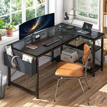 48" L-Shaped Gaming Desk With Storage Shelves, Power Outlets & Side Bag Corner Computer Desk For Small Spaces, Black - View 5